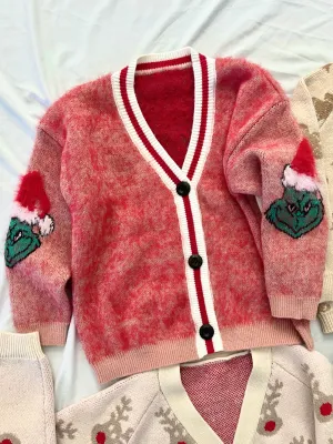 2025 Holiday Cardigans: Fuzzy Grinch Varsity