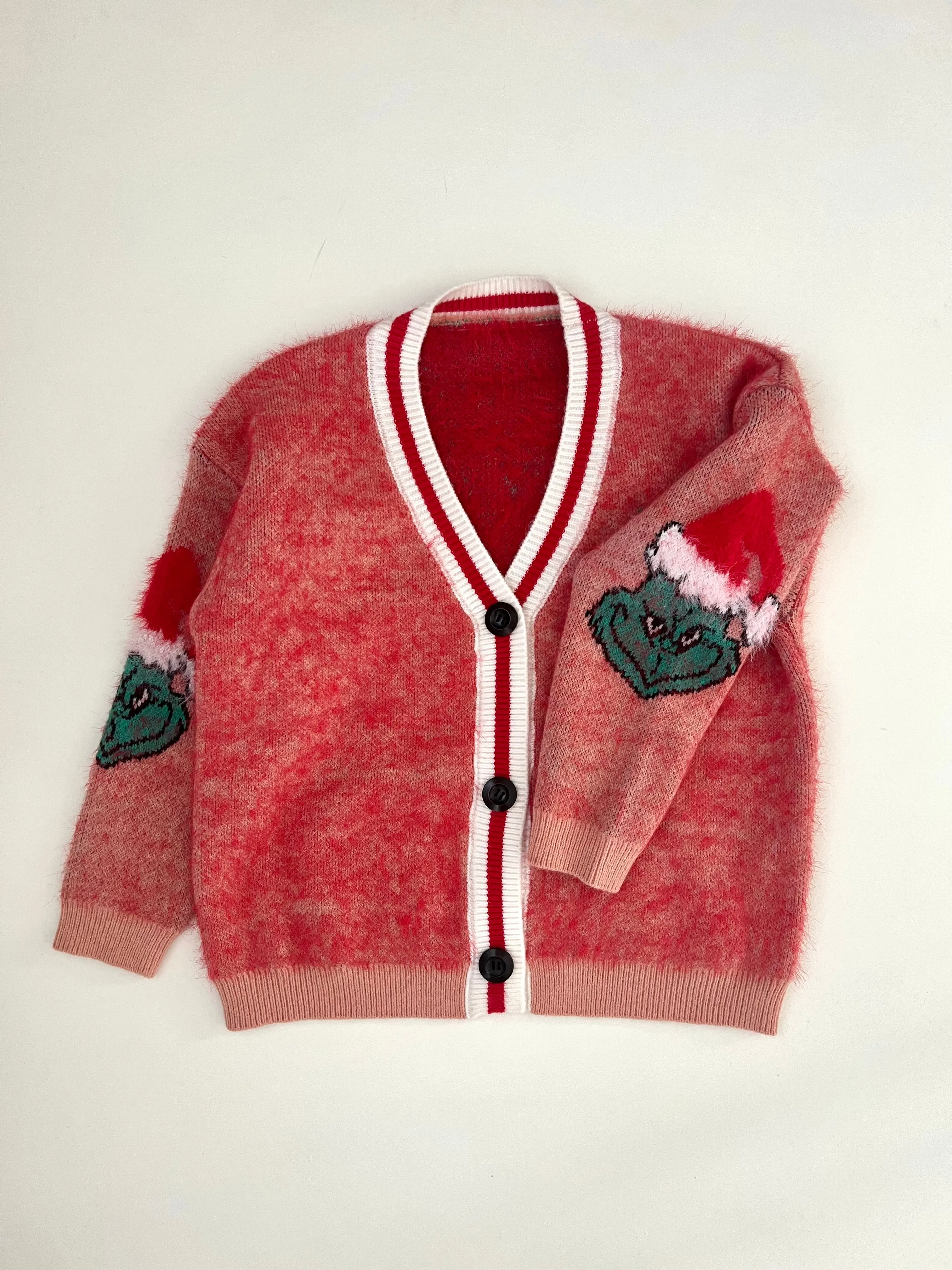 2025 Holiday Cardigans: Fuzzy Grinch Varsity
