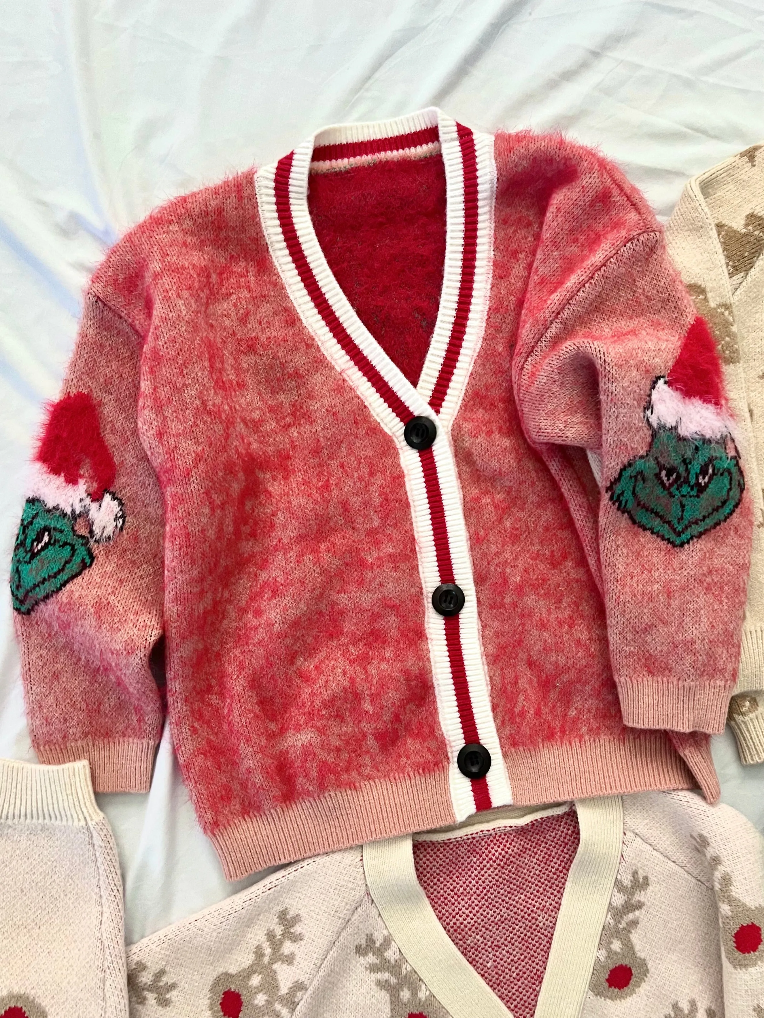 2025 Holiday Cardigans: Fuzzy Grinch Varsity