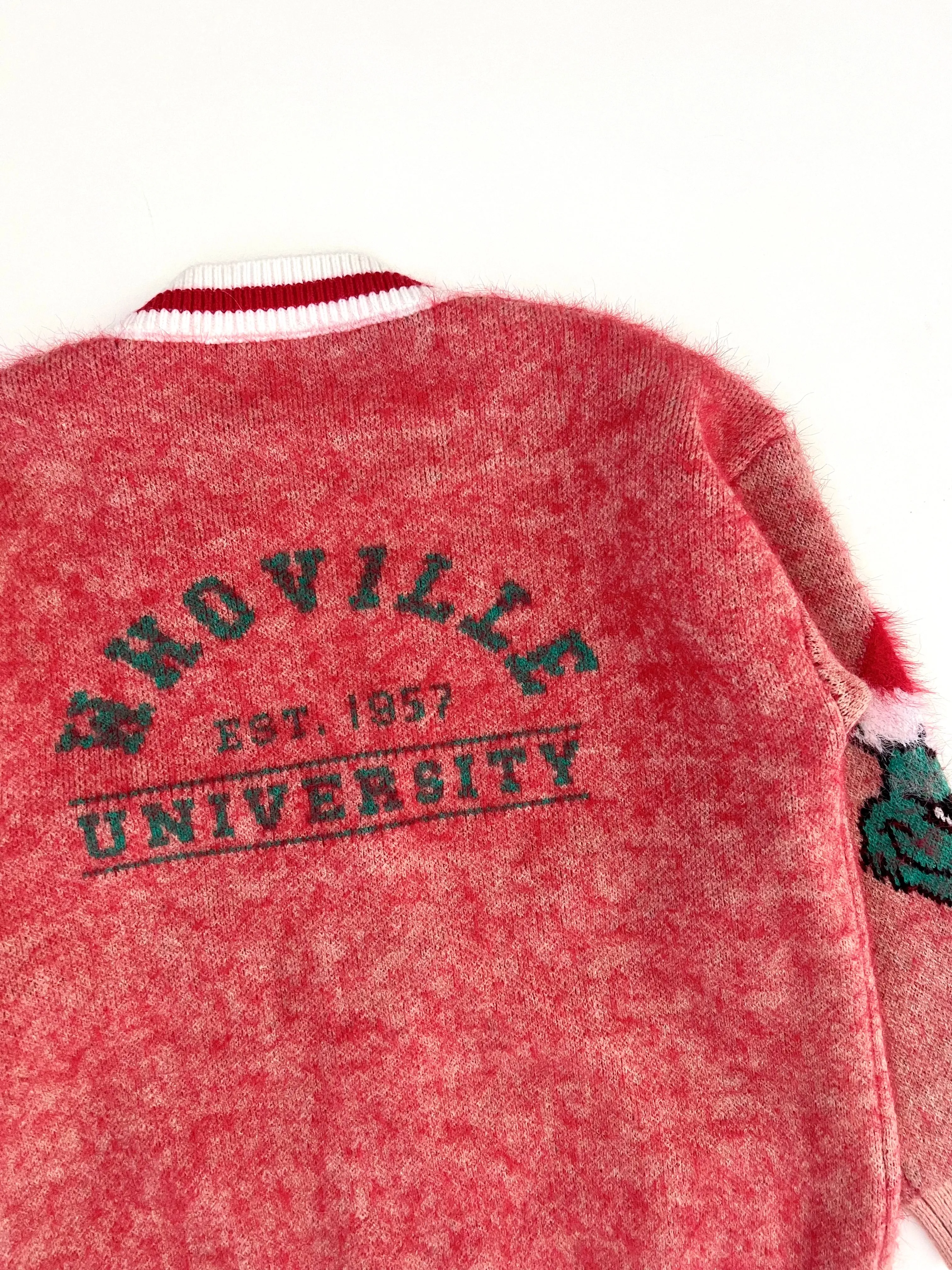 2025 Holiday Cardigans: Fuzzy Grinch Varsity