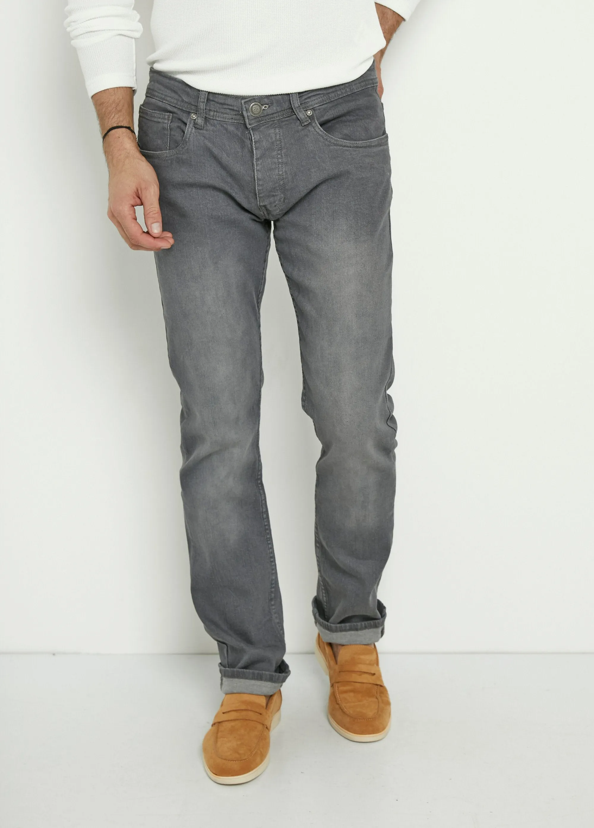 5-pocket straight-cut, stretchy jeans