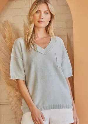 Andree Sammy Grey V-Neckline Short Sleeve Sweater