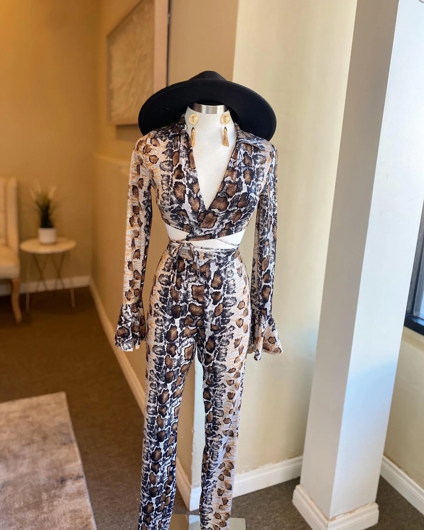 Animal Print Tie Top Pants Set FINAL SALE