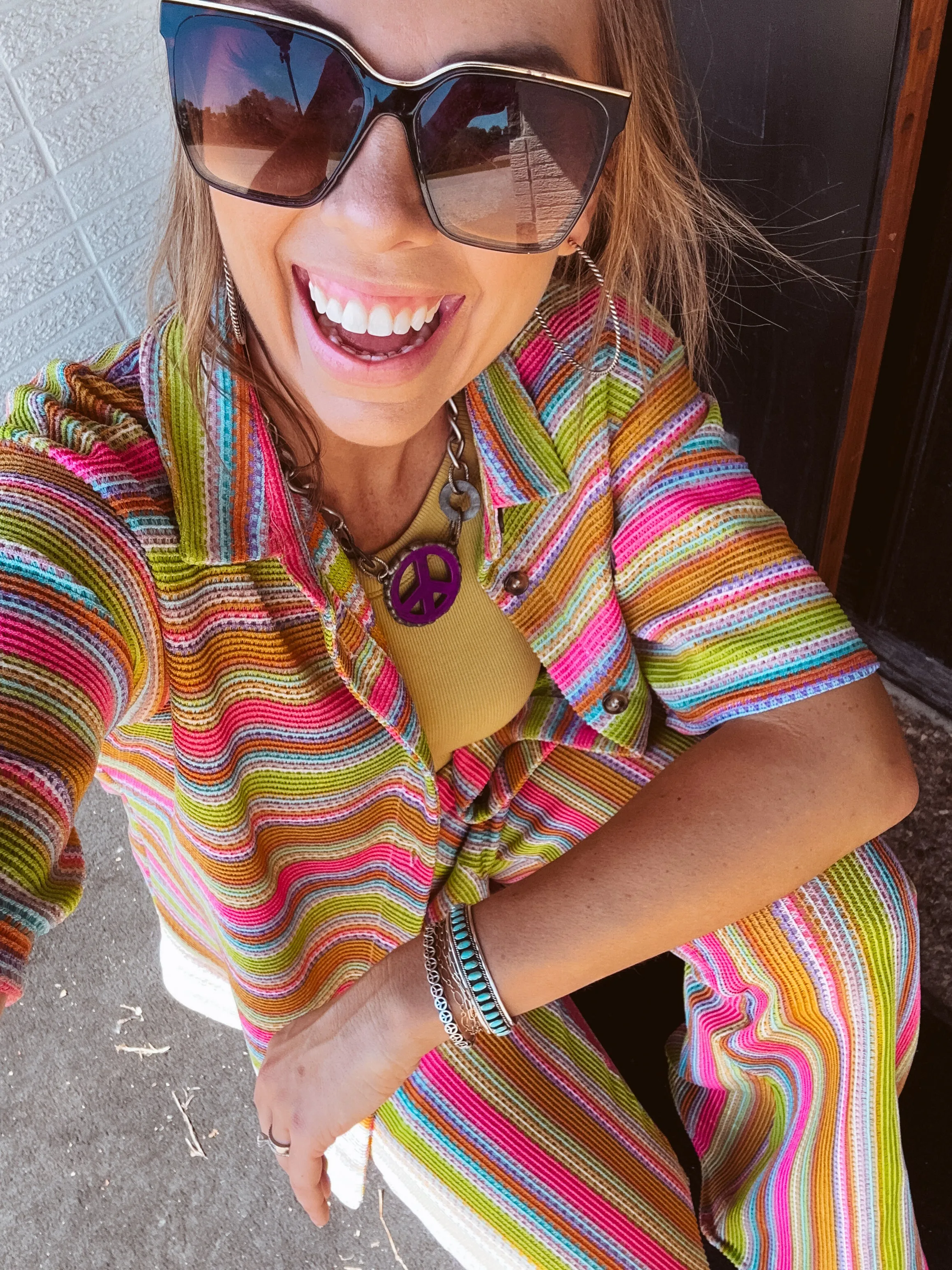 Apple Green Multi Stripe Button Front Crochet Shirt