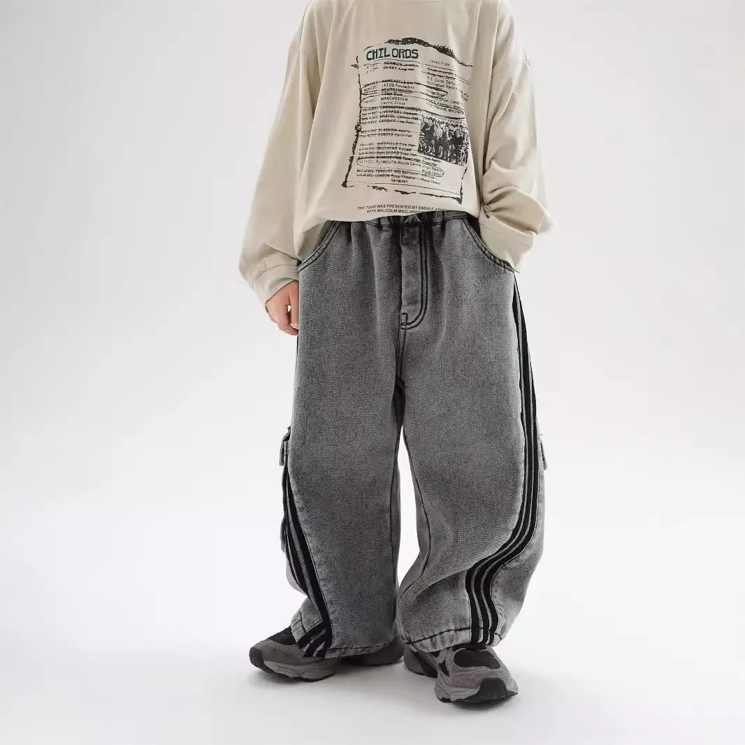 Autumn And Winter New Children Fleece Padded Jeans Warm
