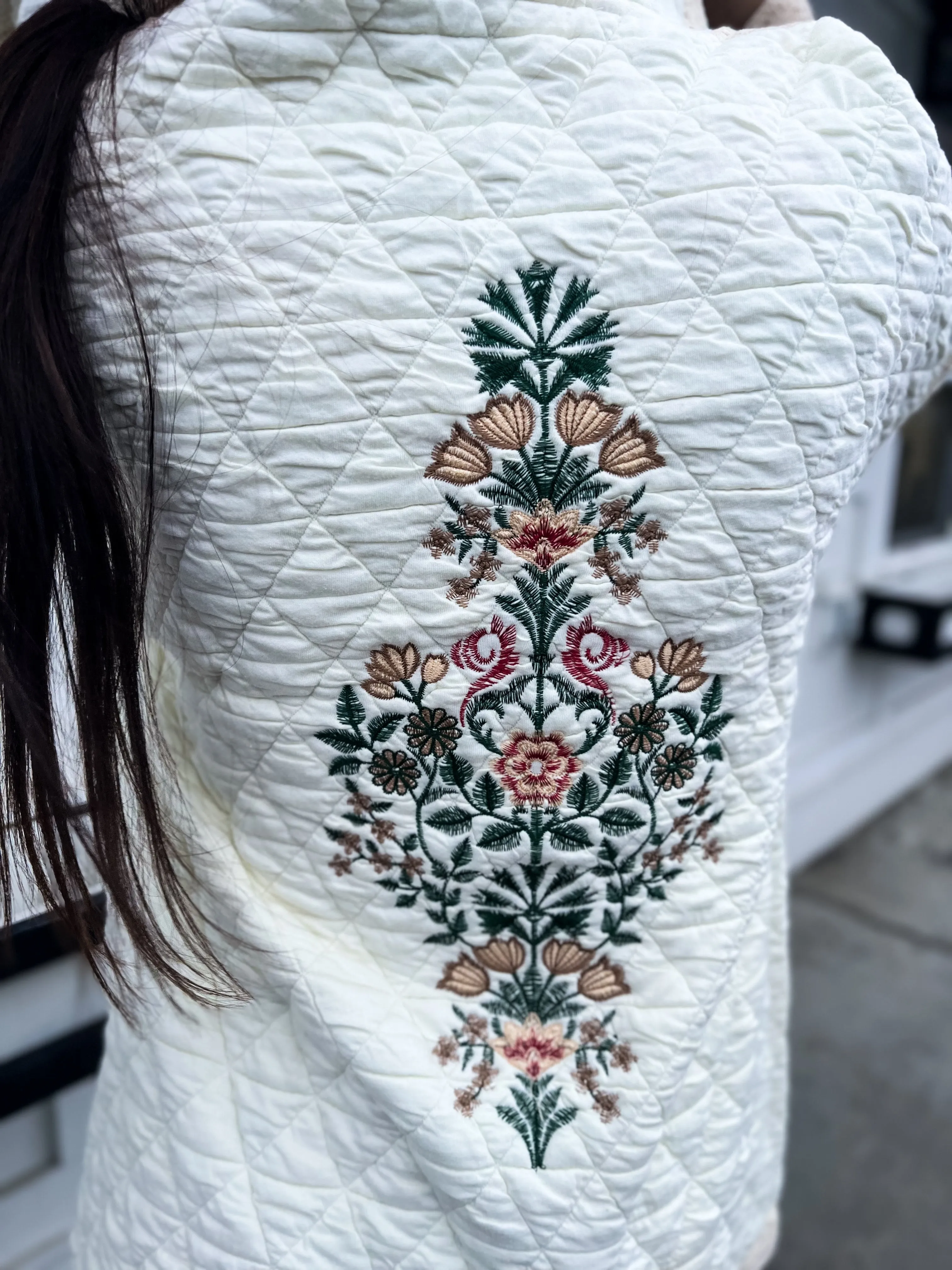 Ava Vintage Washed Embroidered Quilted Jacket