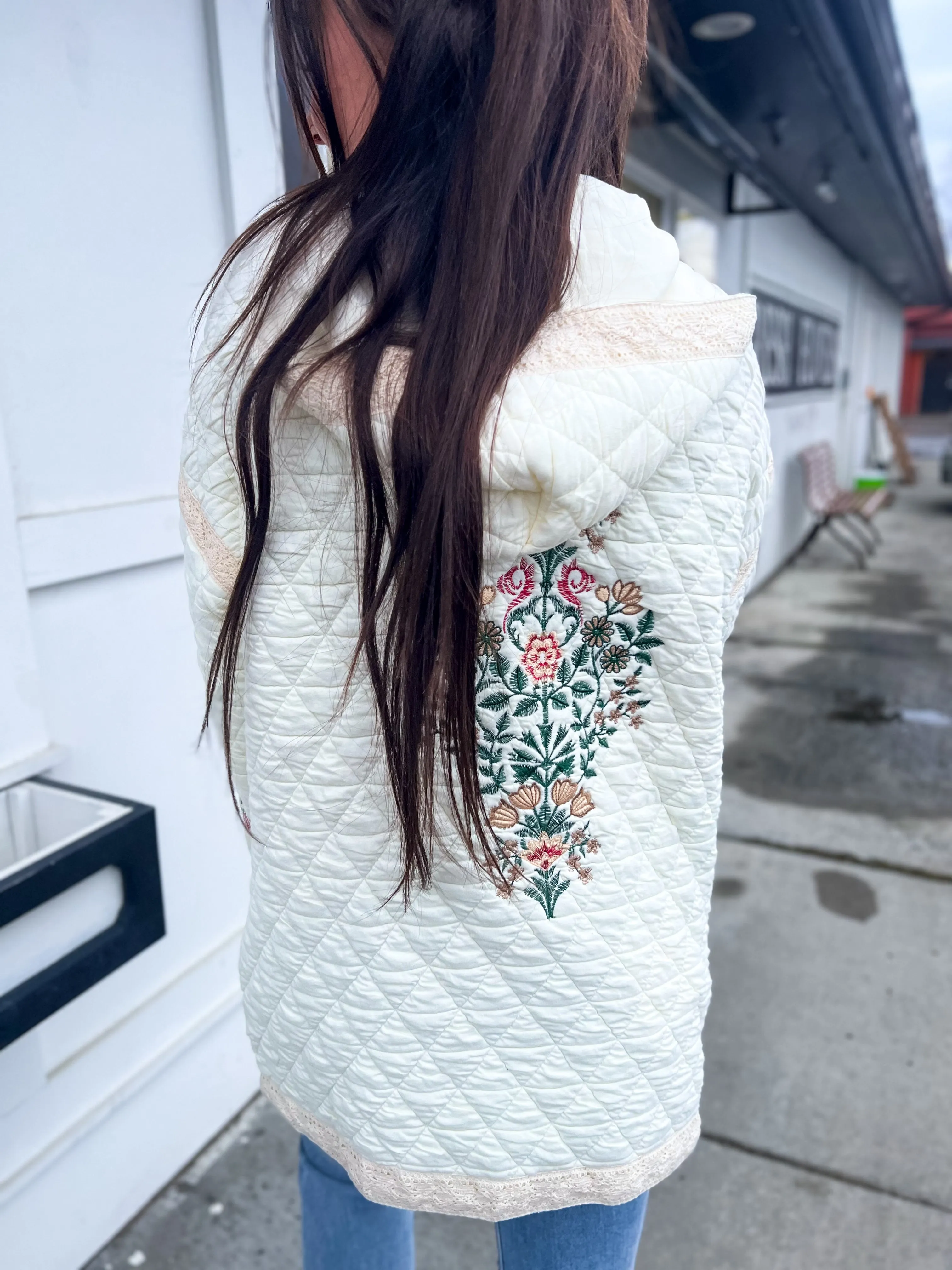 Ava Vintage Washed Embroidered Quilted Jacket