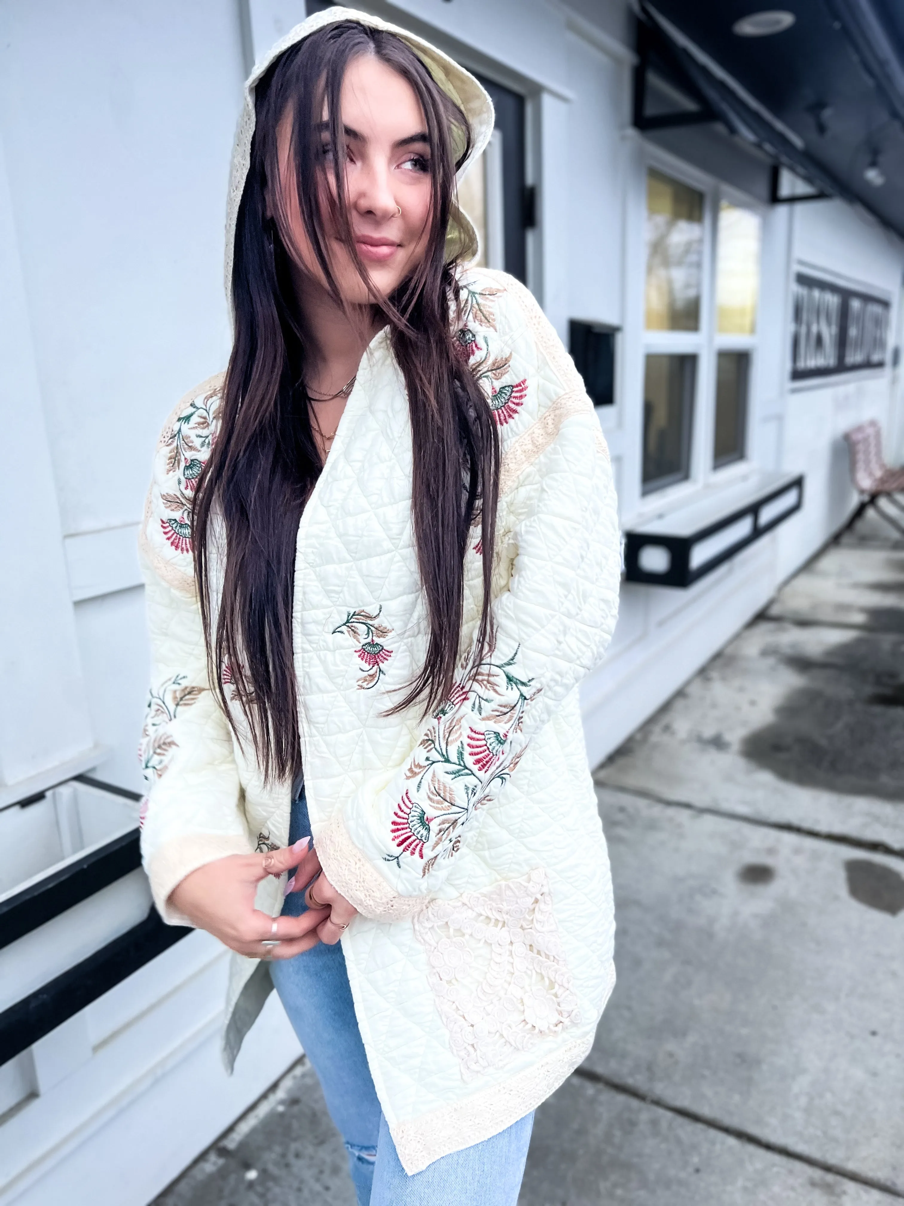 Ava Vintage Washed Embroidered Quilted Jacket