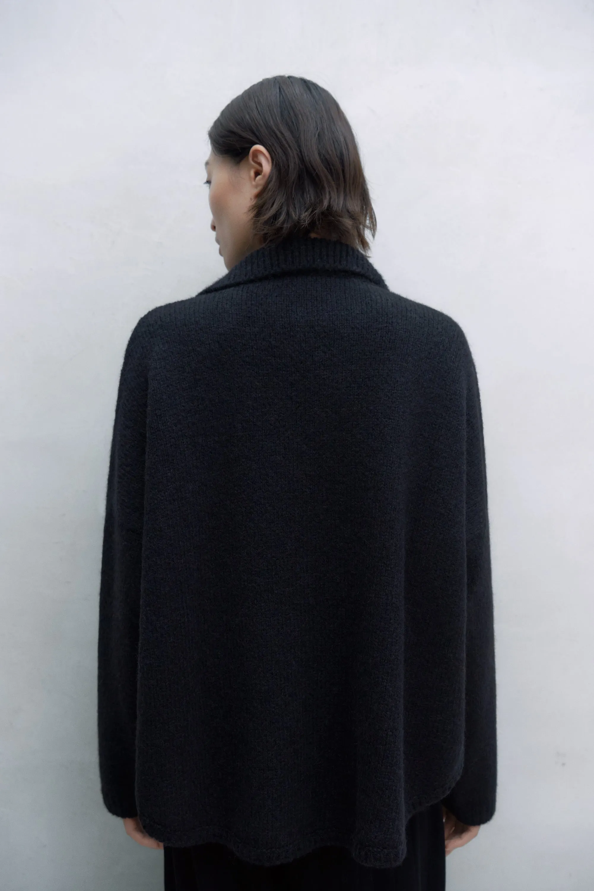 Baby Alpaca Polo Jacket, Black