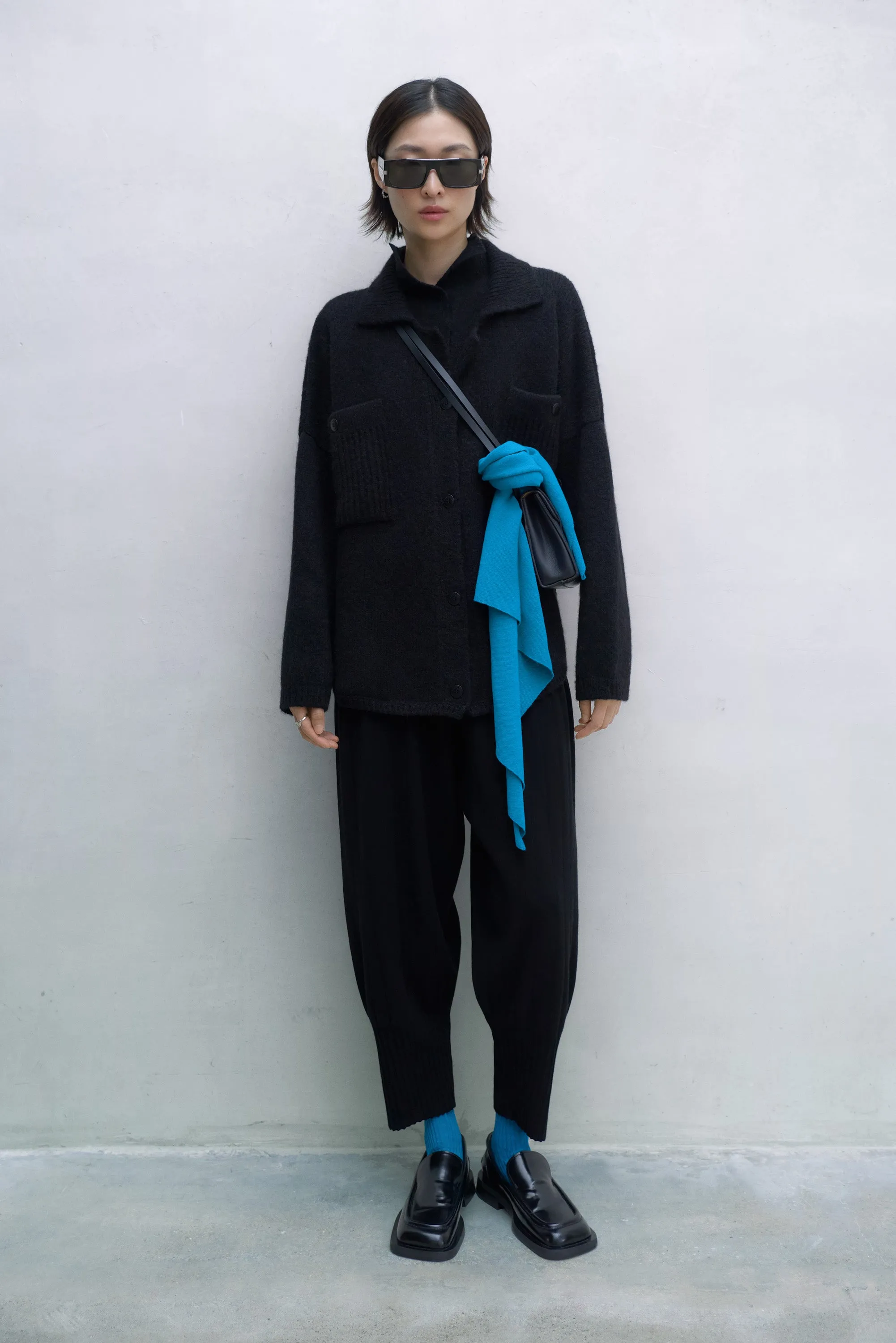 Baby Alpaca Polo Jacket, Black