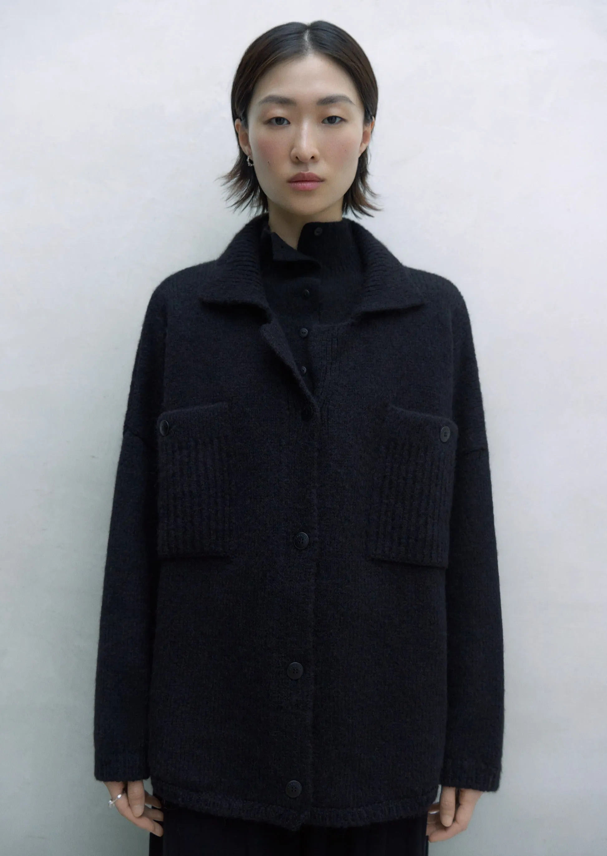 Baby Alpaca Polo Jacket, Black