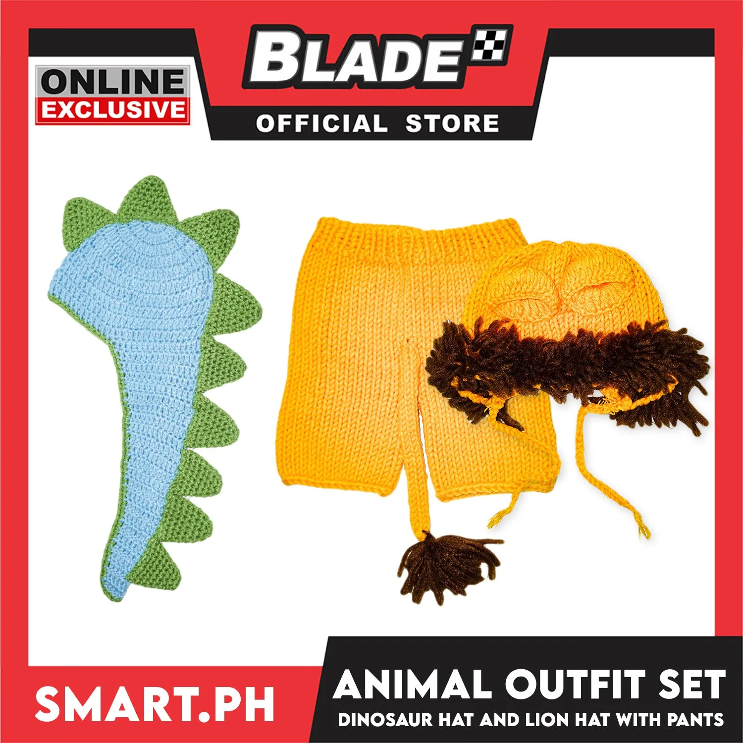 Baby Crochet Animal Outfit Set (Dinosaur Hat and Lion Hat with Pants)