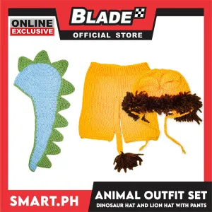 Baby Crochet Animal Outfit Set (Dinosaur Hat and Lion Hat with Pants)