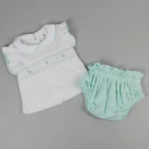 Baby Girls 2 Piece Smocked Outfit - Mint Green
