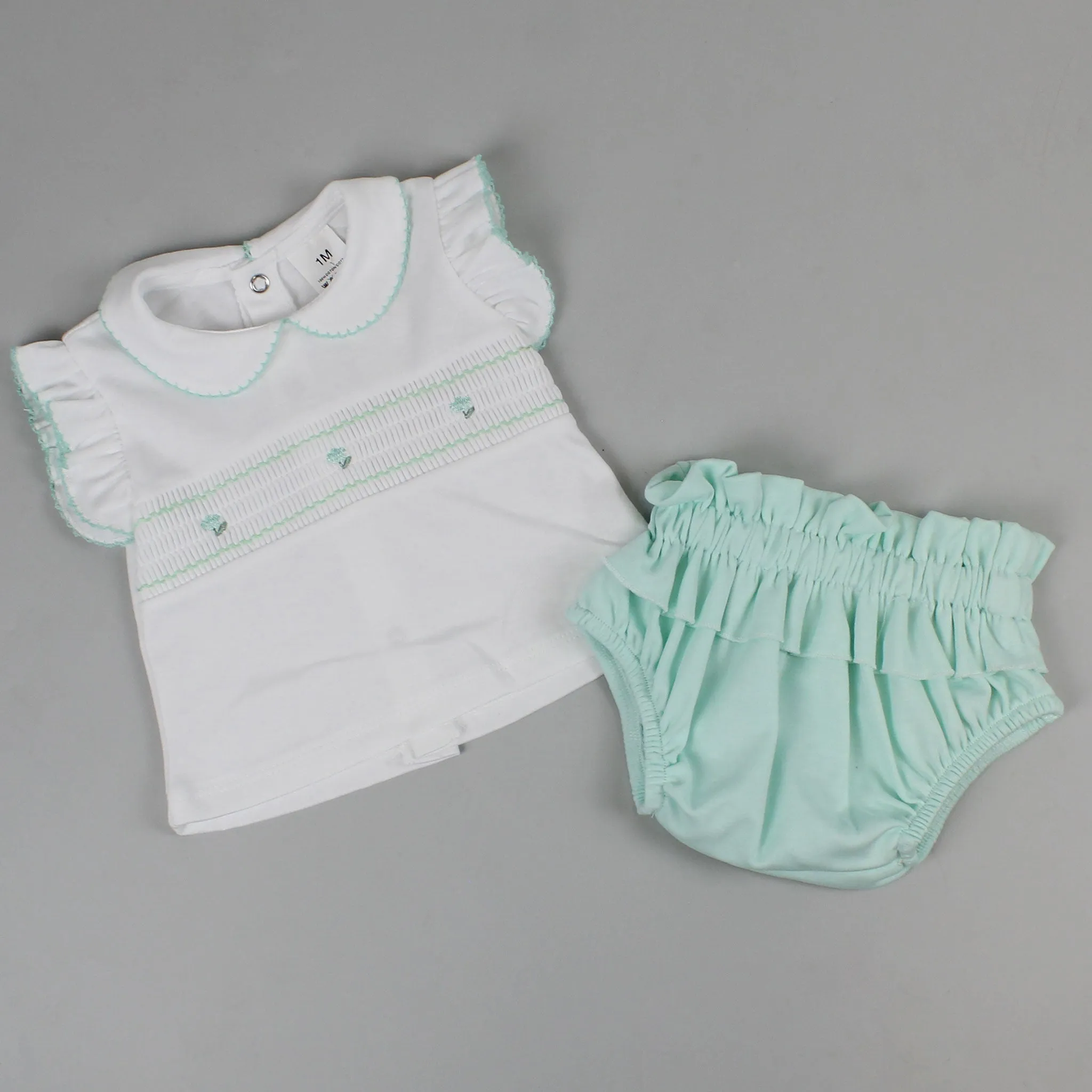 Baby Girls 2 Piece Smocked Outfit - Mint Green