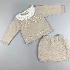 Baby Girls Knitted Outfit - Top and Jam Pants - Beige