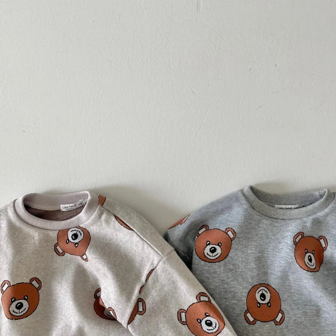 Baby Jacquard Bear Sweatshirt- Heather Grey