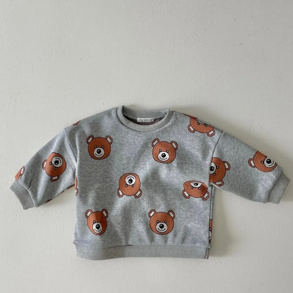 Baby Jacquard Bear Sweatshirt- Heather Grey