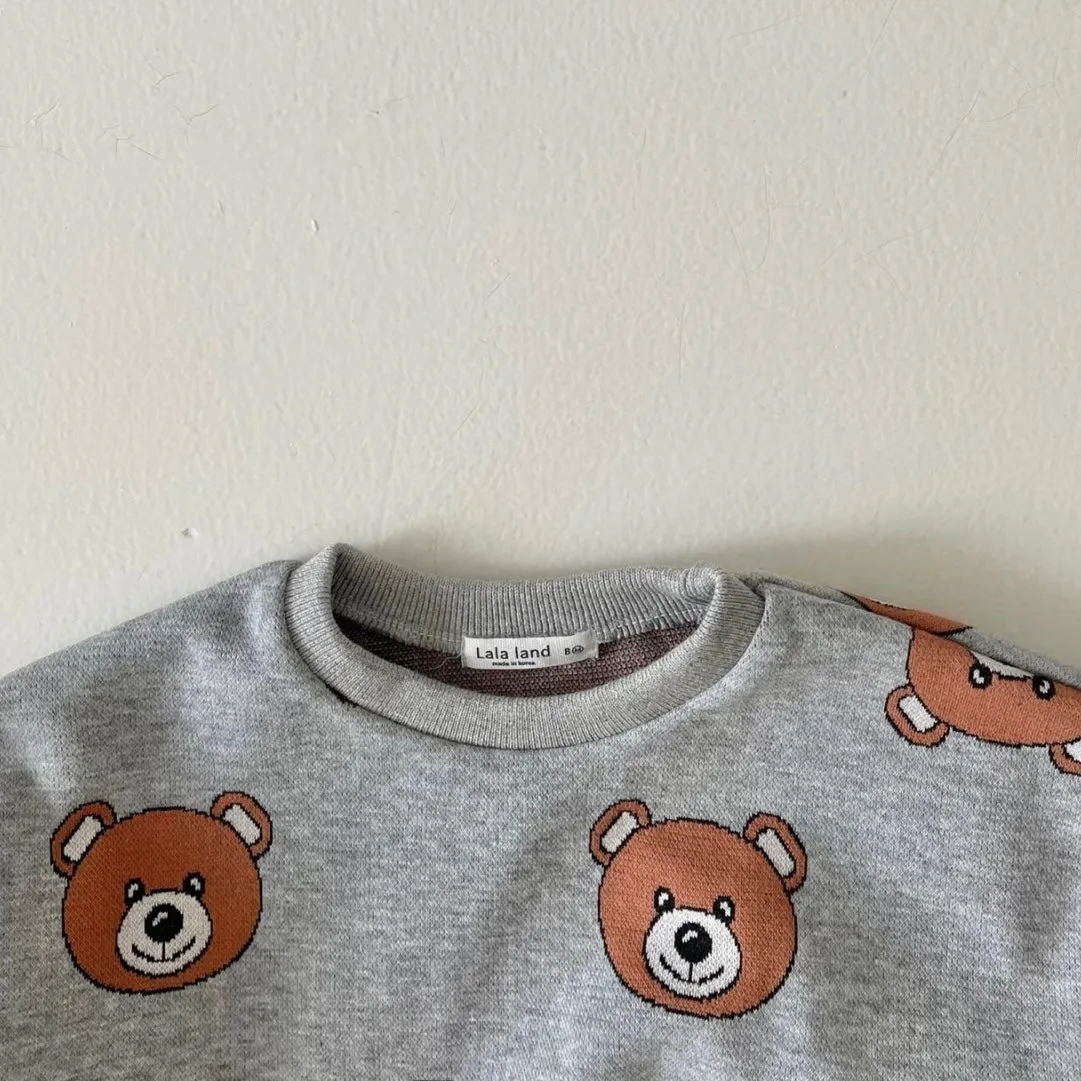 Baby Jacquard Bear Sweatshirt- Heather Grey