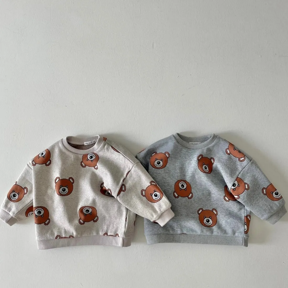 Baby Jacquard Bear Sweatshirt- Heather Grey