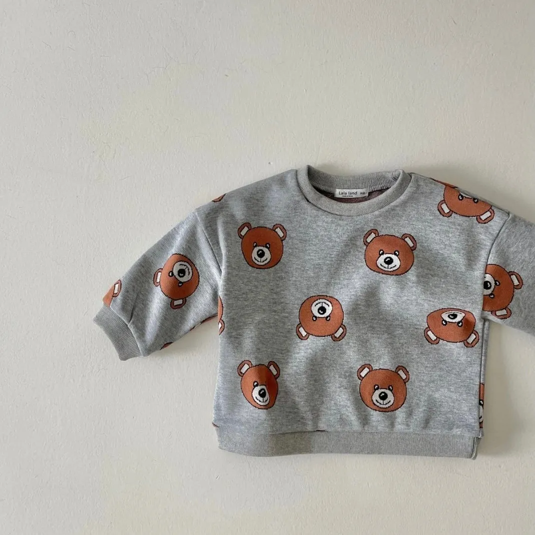Baby Jacquard Bear Sweatshirt- Heather Grey