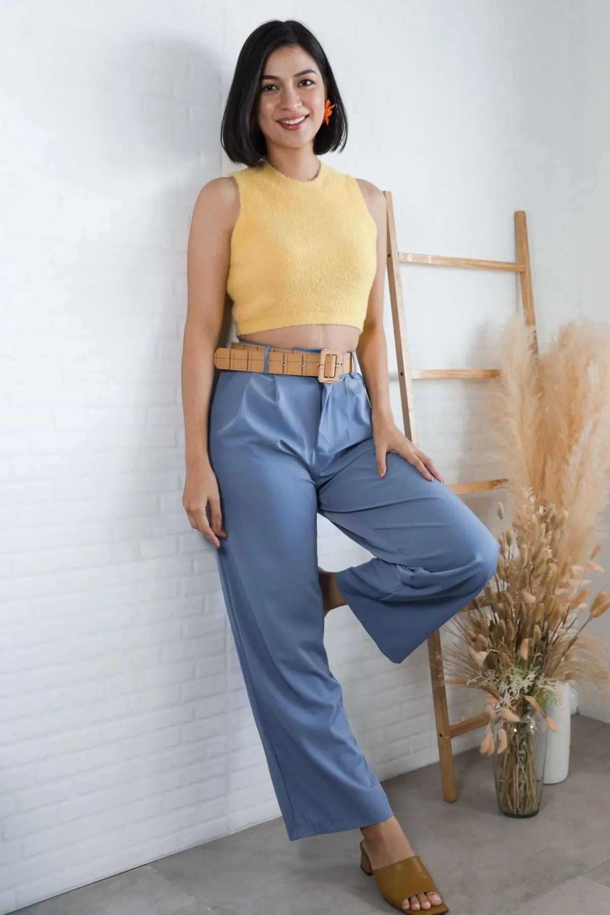 BAILEY Fuzzy Knit Tank Top (Pastel Yellow)