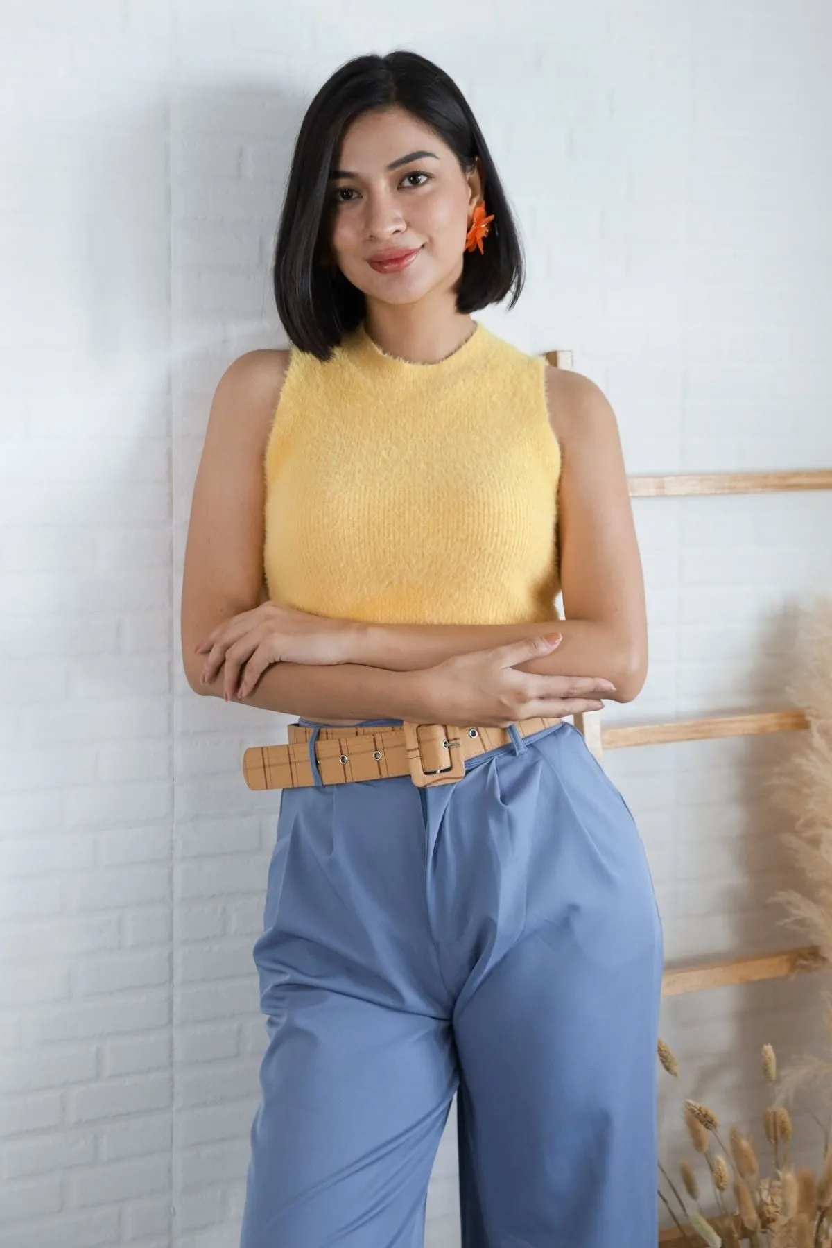 BAILEY Fuzzy Knit Tank Top (Pastel Yellow)