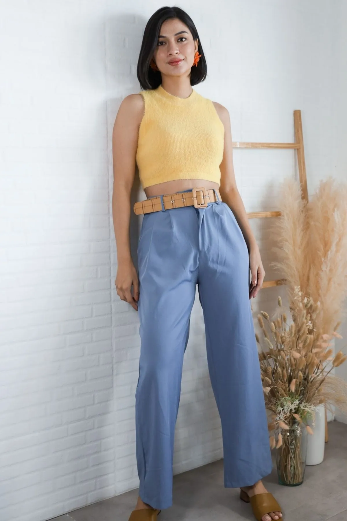 BAILEY Fuzzy Knit Tank Top (Pastel Yellow)