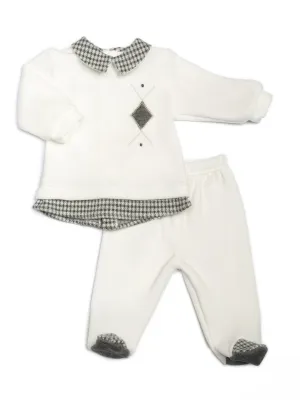 Barcellino Abstract Velour Set - Ivory/Grey