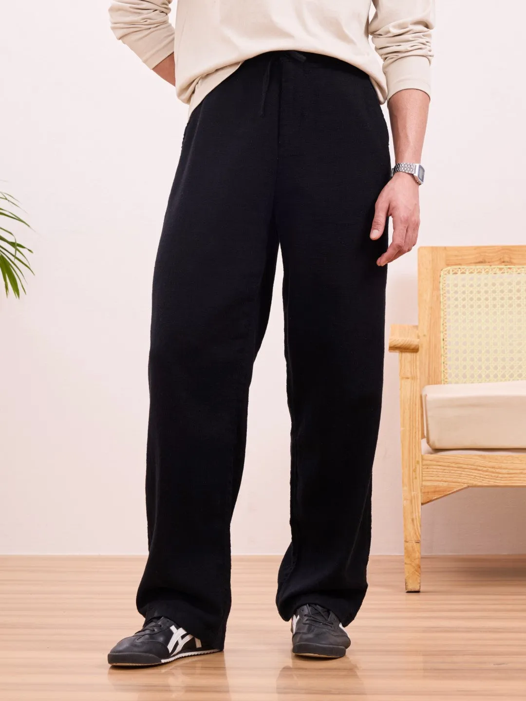 Black Cotton Summer Pants