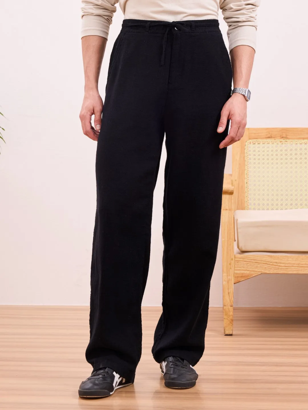 Black Cotton Summer Pants
