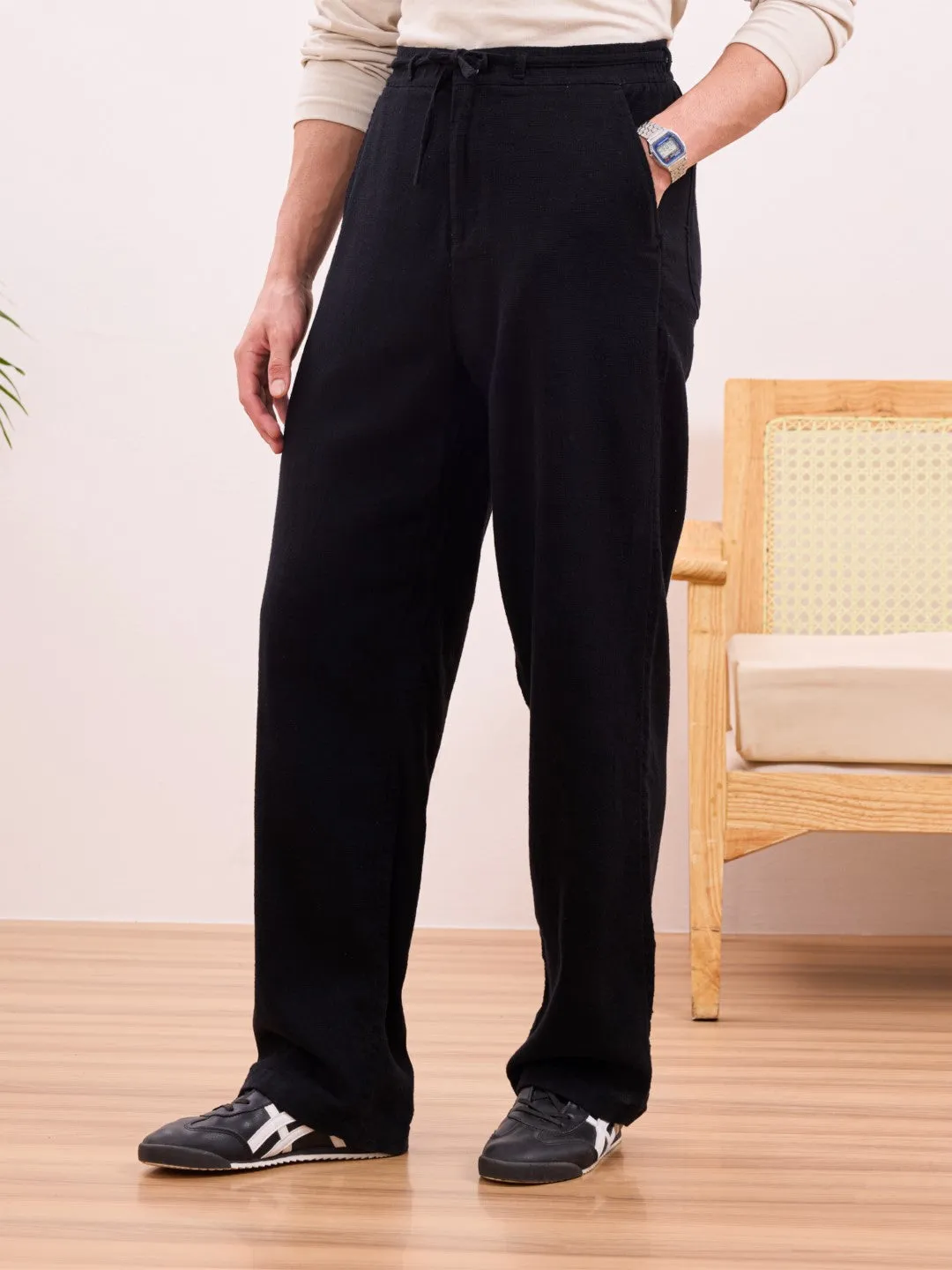 Black Cotton Summer Pants