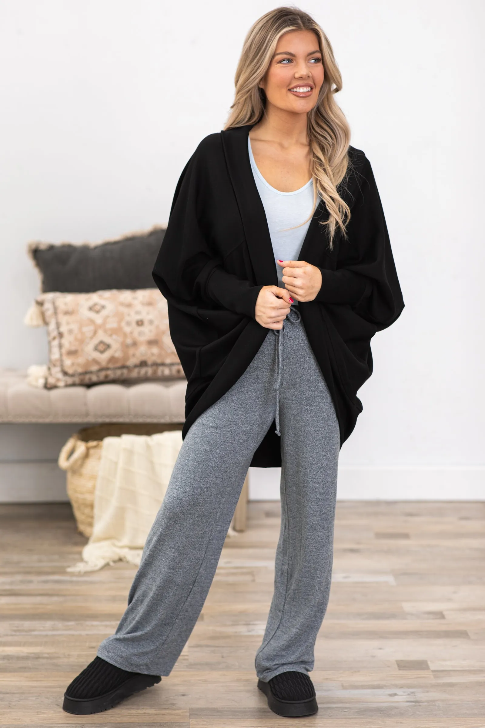 Black Elevated Cocoon Style Cardigan