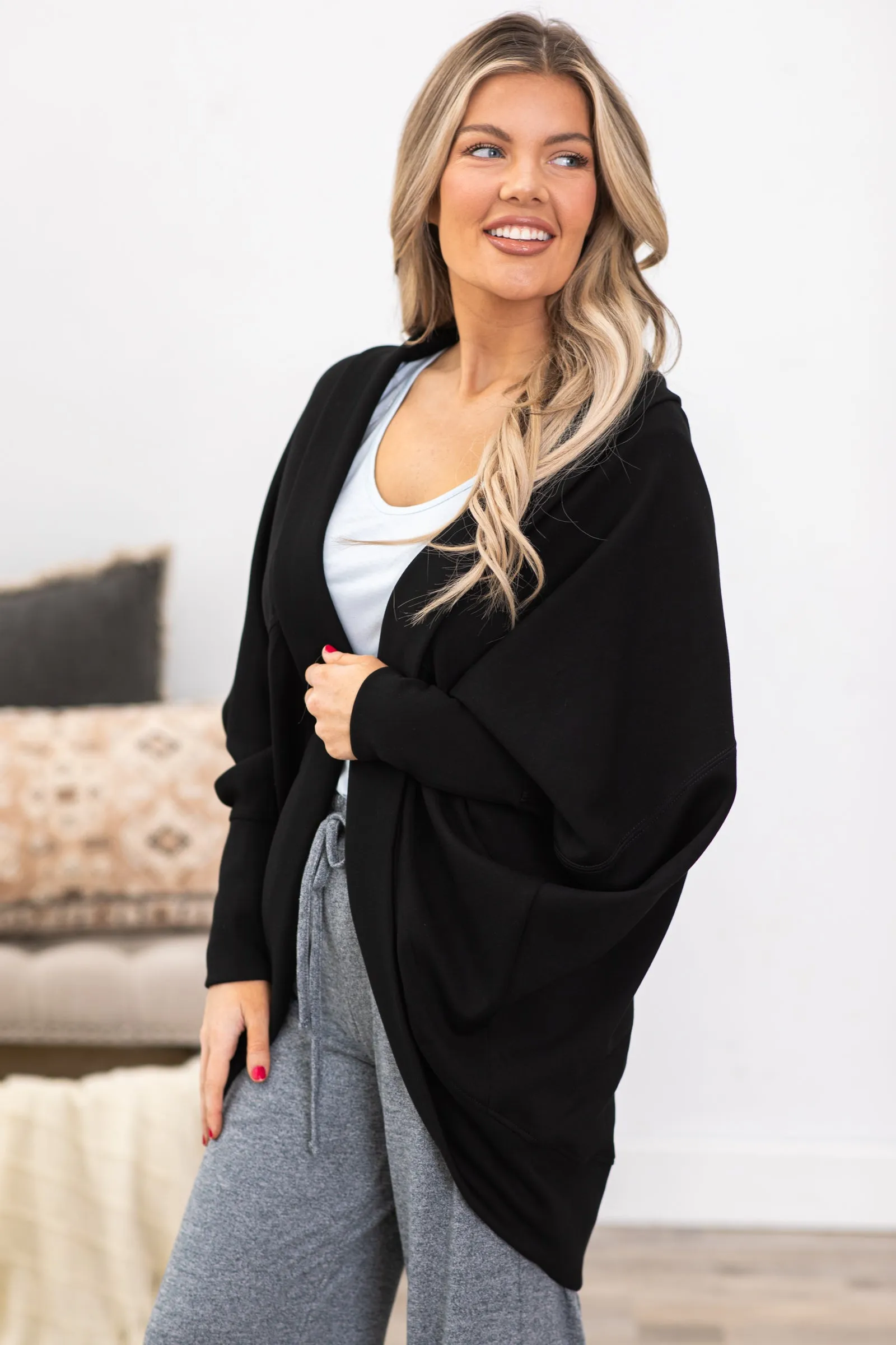 Black Elevated Cocoon Style Cardigan