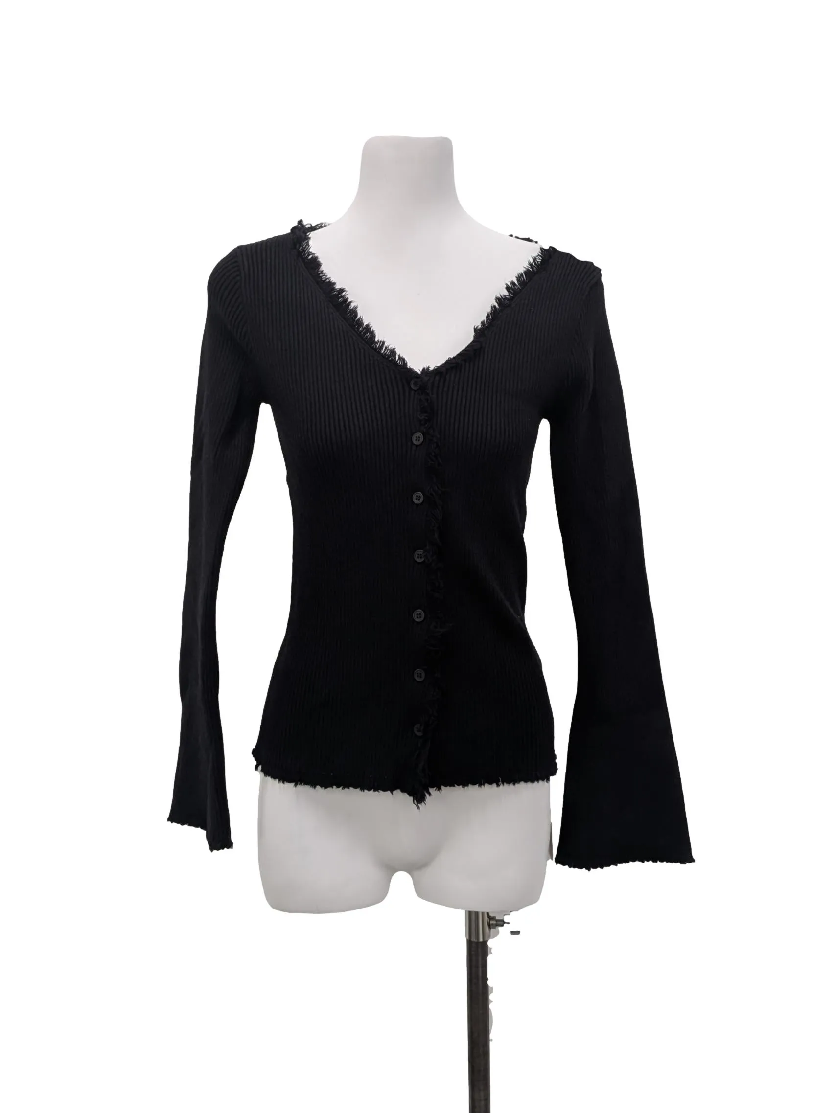 Black Pleated Furry Cardigan