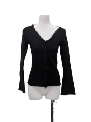 Black Pleated Furry Cardigan
