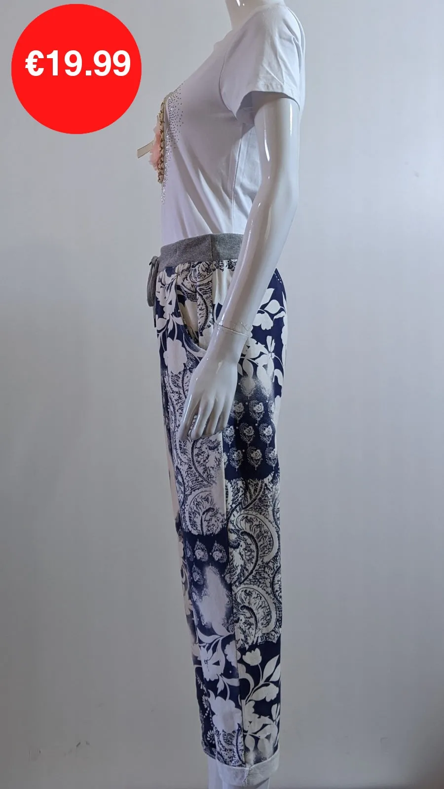 Blue Floral Print Magic Pants Joggers