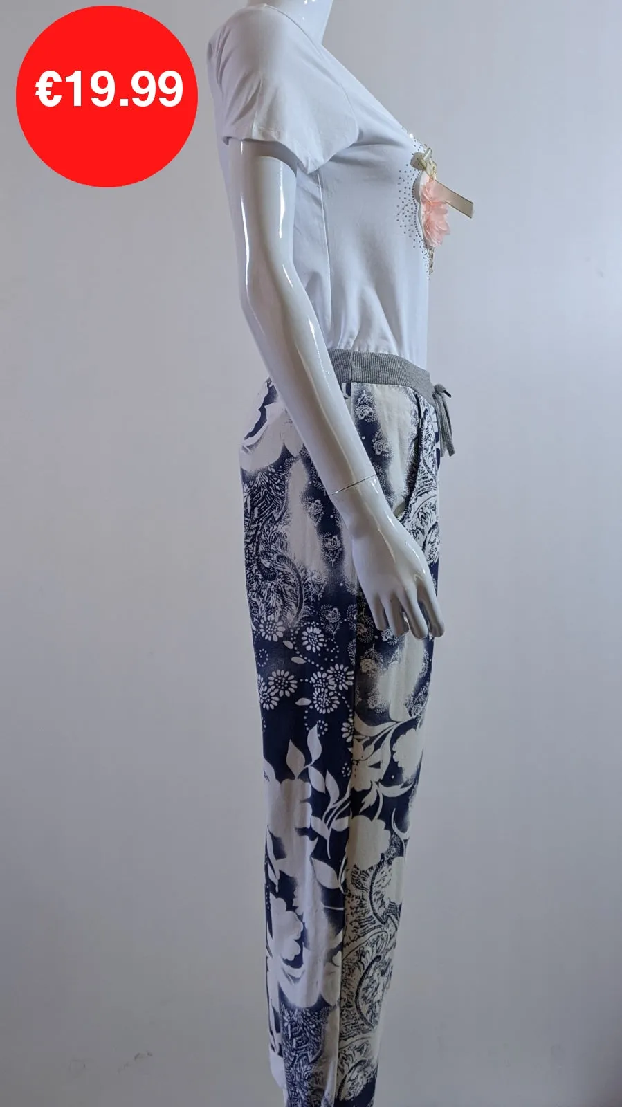Blue Floral Print Magic Pants Joggers