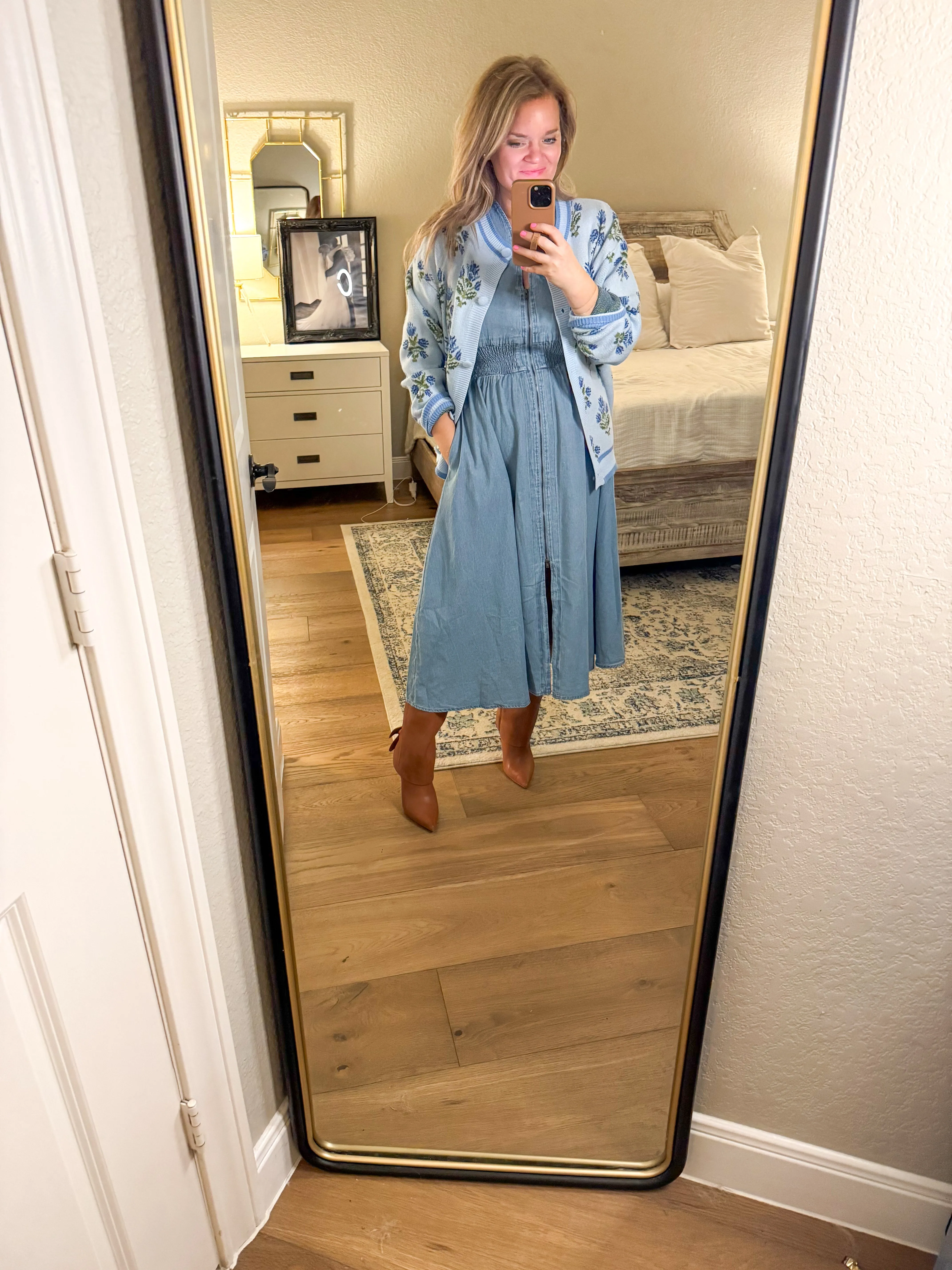 Blue Jacquard Floral Cardigan