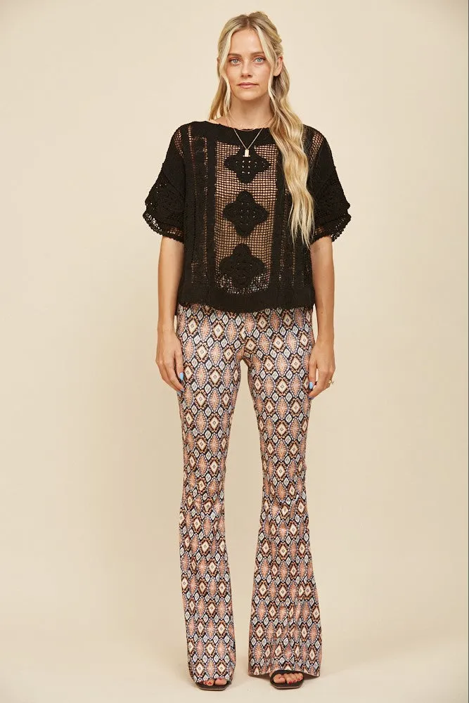 BOHO GEO PRINT KNIT BELLBOTTOM PANTS W2220PIA