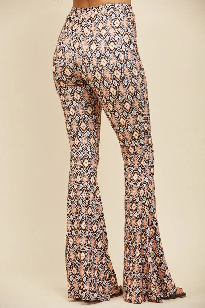 BOHO GEO PRINT KNIT BELLBOTTOM PANTS W2220PIA