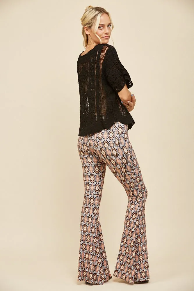 BOHO GEO PRINT KNIT BELLBOTTOM PANTS W2220PIA