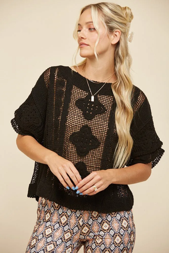 BOHO GEO PRINT KNIT BELLBOTTOM PANTS W2220PIA