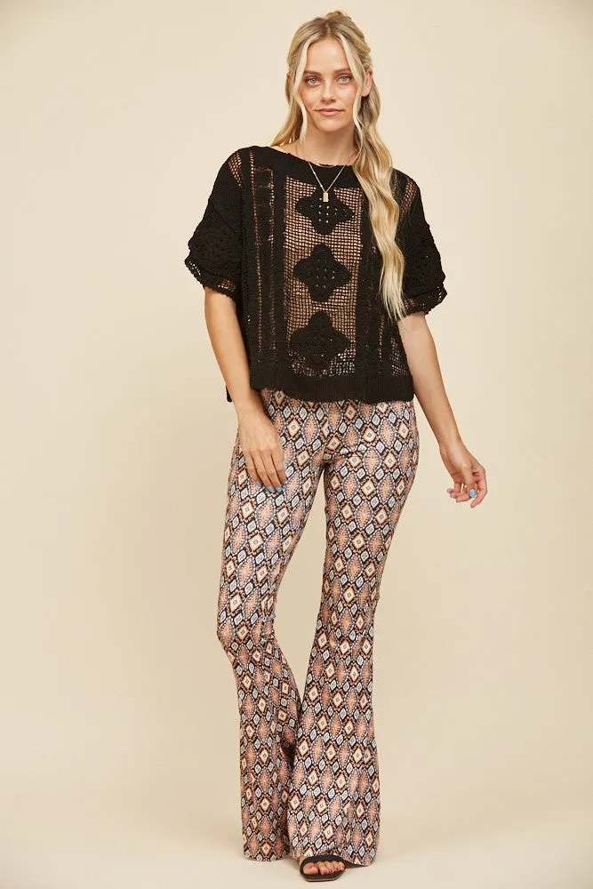 BOHO GEO PRINT KNIT BELLBOTTOM PANTS W2220PIA