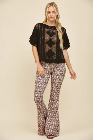 BOHO GEO PRINT KNIT BELLBOTTOM PANTS W2220PIA