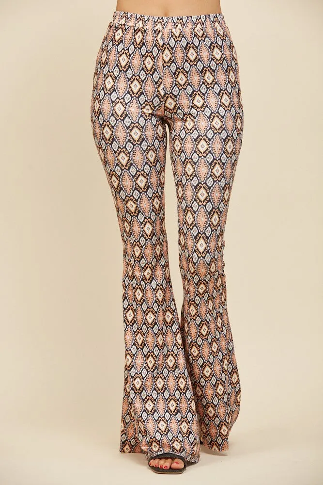 BOHO GEO PRINT KNIT BELLBOTTOM PANTS W2220PIA