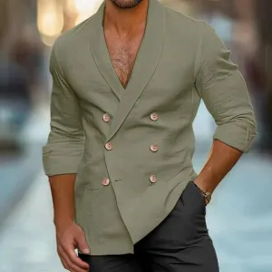 BONSIR  -  Casual Mens Cotton Linen Cardigans Autumn Fashion Solid Color Breathable Thin Jackets For Men Vintage Lapel Buttoned Jacket
