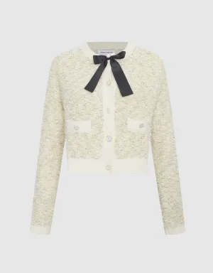 Bow Front Contrast Trim Button Up Cardigan
