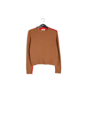 Brown and red merino-cashmere knit sweater
