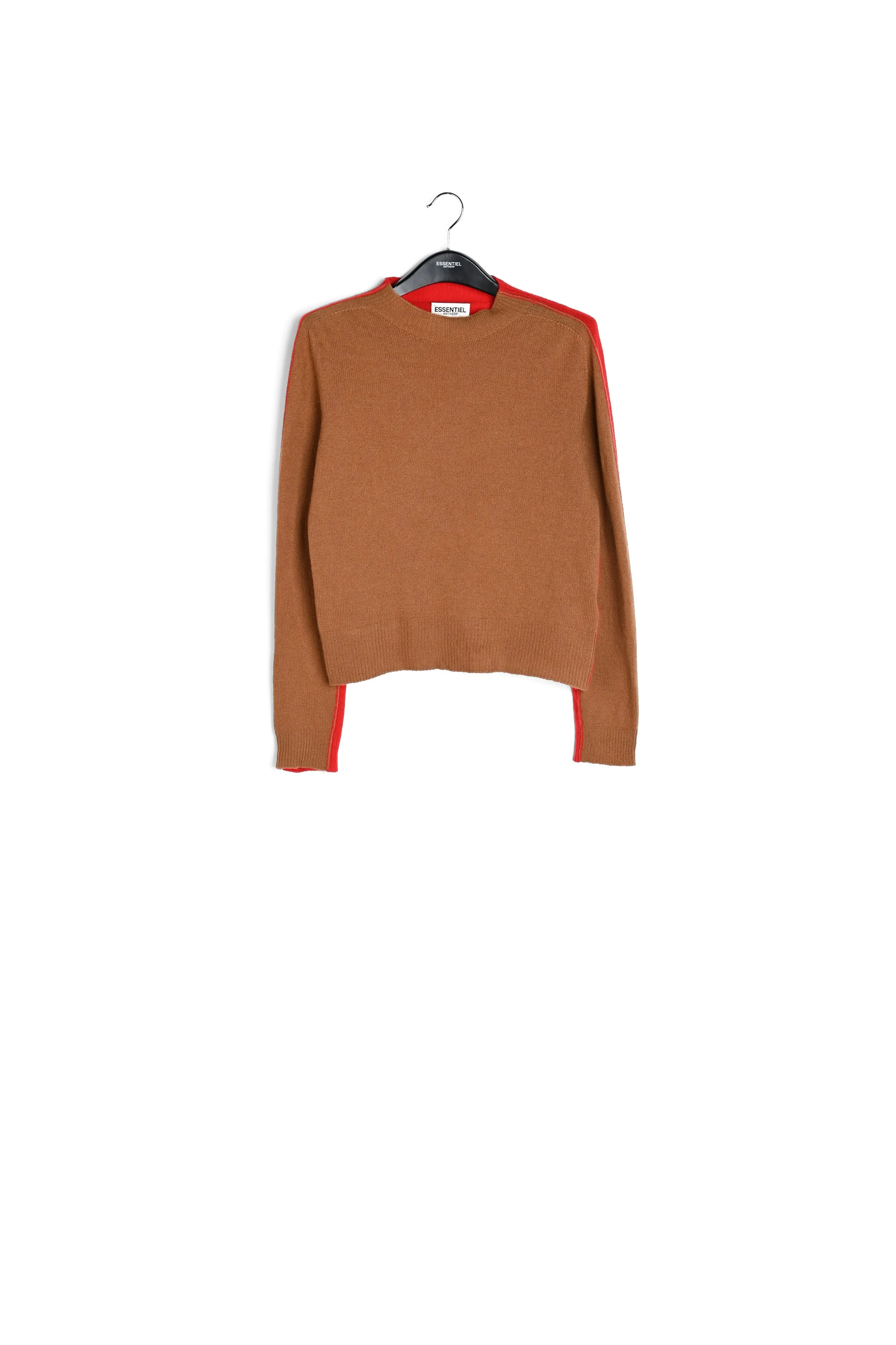 Brown and red merino-cashmere knit sweater